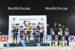 02.12.2023, Oestersund, Sweden, (SWE): Tarjei Boe (NOR), Philipp Nawrath (GER), Vebjoern Soerum (NOR), Sebastian Samuelsson (SWE), Johannes Dale-Skjevdal (NOR), Endre Stroemsheim (NOR), (l-r) - IBU World Cup Biathlon, sprint men, Oestersund (SWE). www.nordicfocus.com. © Authamayou/NordicFocus. Every downloaded picture is fee-liable.