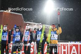 02.12.2023, Oestersund, Sweden, (SWE): Johannes Dale-Skjevdal (NOR), Sebastian Samuelsson (SWE), Vebjoern Soerum (NOR), Tarjei Boe (NOR), Philipp Nawrath (GER), (l-r) - IBU World Cup Biathlon, sprint men, Oestersund (SWE). www.nordicfocus.com. © Authamayou/NordicFocus. Every downloaded picture is fee-liable.