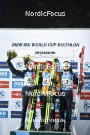 02.12.2023, Oestersund, Sweden, (SWE): Tarjei Boe (NOR), Philipp Nawrath (GER), Vebjoern Soerum (NOR), (l-r) - IBU World Cup Biathlon, sprint men, Oestersund (SWE). www.nordicfocus.com. © Authamayou/NordicFocus. Every downloaded picture is fee-liable.