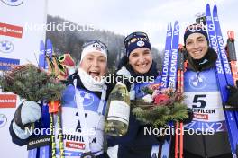 09.12.2023, Hochfilzen, Austria (AUT): Ingrid Landmark Tandrevold (NOR), Julia Simon (FRA), Lisa Vittozzi (ITA), (l-r) - IBU World Cup Biathlon, pursuit women, Hochfilzen (AUT). www.nordicfocus.com. © Manzoni/NordicFocus. Every downloaded picture is fee-liable.