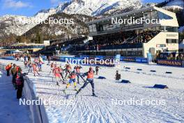 10.12.2023, Hochfilzen, Austria (AUT): Amy Baserga (SUI), Samuela Comola (ITA), Selina Grotian (GER), Gilonne Guigonnat (FRA), Anna Magnusson (SWE), Juni Arnekleiv (NOR), (l-r) - IBU World Cup Biathlon, relay women, Hochfilzen (AUT). www.nordicfocus.com. © Manzoni/NordicFocus. Every downloaded picture is fee-liable.
