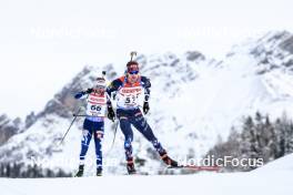 08.12.2023, Hochfilzen, Austria (AUT): Jaakko Ranta (FIN), Sturla Holm Laegreid (NOR), (l-r) - IBU World Cup Biathlon, sprint men, Hochfilzen (AUT). www.nordicfocus.com. © Manzoni/NordicFocus. Every downloaded picture is fee-liable.
