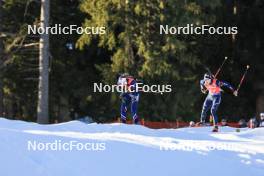 17.12.2023, Lenzerheide, Switzerland (SUI): Emilien Jacquelin (FRA), Didier Bionaz (ITA), (l-r) - IBU World Cup Biathlon, mass men, Lenzerheide (SUI). www.nordicfocus.com. © Manzoni/NordicFocus. Every downloaded picture is fee-liable.