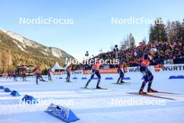 17.12.2023, Lenzerheide, Switzerland (SUI): Tarjei Boe (NOR), Quentin Fillon Maillet (FRA), Fabien Claude (FRA), (l-r) - IBU World Cup Biathlon, mass men, Lenzerheide (SUI). www.nordicfocus.com. © Manzoni/NordicFocus. Every downloaded picture is fee-liable.