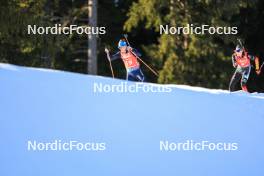 17.12.2023, Lenzerheide, Switzerland (SUI): Lukas Hofer (ITA), Justus Strelow (GER), (l-r) - IBU World Cup Biathlon, mass men, Lenzerheide (SUI). www.nordicfocus.com. © Manzoni/NordicFocus. Every downloaded picture is fee-liable.