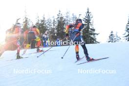 17.12.2023, Lenzerheide, Switzerland (SUI): Felix Leitner (AUT), Florent Claude (BEL), Justus Strelow (GER), (l-r) - IBU World Cup Biathlon, mass men, Lenzerheide (SUI). www.nordicfocus.com. © Manzoni/NordicFocus. Every downloaded picture is fee-liable.