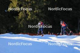 17.12.2023, Lenzerheide, Switzerland (SUI): Emilien Jacquelin (FRA), Didier Bionaz (ITA), (l-r) - IBU World Cup Biathlon, mass men, Lenzerheide (SUI). www.nordicfocus.com. © Manzoni/NordicFocus. Every downloaded picture is fee-liable.