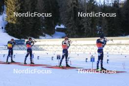 17.12.2023, Lenzerheide, Switzerland (SUI): Johannes Thingnes Boe (NOR), Vebjoern Soerum (NOR), Johannes Dale-Skjevdal (NOR), Tarjei Boe (NOR), (l-r) - IBU World Cup Biathlon, mass men, Lenzerheide (SUI). www.nordicfocus.com. © Manzoni/NordicFocus. Every downloaded picture is fee-liable.