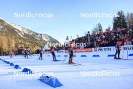 17.12.2023, Lenzerheide, Switzerland (SUI): Tommaso Giacomel (ITA), Lukas Hofer (ITA), Eric Perrot (FRA), Justus Strelow (GER), Benedikt Doll (GER), (l-r) - IBU World Cup Biathlon, mass men, Lenzerheide (SUI). www.nordicfocus.com. © Manzoni/NordicFocus. Every downloaded picture is fee-liable.