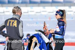 17.12.2023, Lenzerheide, Switzerland (SUI): Jonne Kahkonen (FIN), coach Team Italy, Lisa Vittozzi (ITA), (l-r) - IBU World Cup Biathlon, mass women, Lenzerheide (SUI). www.nordicfocus.com. © Manzoni/NordicFocus. Every downloaded picture is fee-liable.