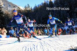 16.12.2023, Lenzerheide, Switzerland (SUI): Antonin Guigonnat (FRA), Jonas Marecek (CZE), Taras Lesiuk (UKR), Vincent Bonacci (USA), (l-r) - IBU World Cup Biathlon, pursuit men, Lenzerheide (SUI). www.nordicfocus.com. © Manzoni/NordicFocus. Every downloaded picture is fee-liable.