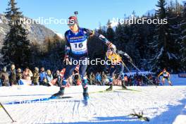16.12.2023, Lenzerheide, Switzerland (SUI): Vetle Sjaastad Christiansen (NOR), Tarjei Boe (NOR), (l-r) - IBU World Cup Biathlon, pursuit men, Lenzerheide (SUI). www.nordicfocus.com. © Manzoni/NordicFocus. Every downloaded picture is fee-liable.