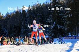 16.12.2023, Lenzerheide, Switzerland (SUI): Adam Runnalls (CAN), Sebastian Stalder (SUI), (l-r) - IBU World Cup Biathlon, pursuit men, Lenzerheide (SUI). www.nordicfocus.com. © Manzoni/NordicFocus. Every downloaded picture is fee-liable.