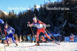 16.12.2023, Lenzerheide, Switzerland (SUI): Dmitrii Shamaev (ROU), Dominic Unterweger (AUT), (l-r) - IBU World Cup Biathlon, pursuit men, Lenzerheide (SUI). www.nordicfocus.com. © Manzoni/NordicFocus. Every downloaded picture is fee-liable.