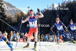 16.12.2023, Lenzerheide, Switzerland (SUI): Niklas Hartweg (SUI), Johannes Dale-Skjevdal (NOR), (l-r) - IBU World Cup Biathlon, pursuit men, Lenzerheide (SUI). www.nordicfocus.com. © Manzoni/NordicFocus. Every downloaded picture is fee-liable.