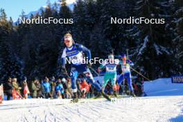 16.12.2023, Lenzerheide, Switzerland (SUI): Jonni Mukkala (FIN), Anton Sinapov (BUL), Raul Flore (ROU), (l-r) - IBU World Cup Biathlon, pursuit men, Lenzerheide (SUI). www.nordicfocus.com. © Manzoni/NordicFocus. Every downloaded picture is fee-liable.