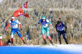 16.12.2023, Lenzerheide, Switzerland (SUI): Jonas Marecek (CZE), Vladimir Iliev (BUL), Elia Zeni (ITA), (l-r) - IBU World Cup Biathlon, pursuit men, Lenzerheide (SUI). www.nordicfocus.com. © Manzoni/NordicFocus. Every downloaded picture is fee-liable.
