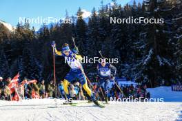 16.12.2023, Lenzerheide, Switzerland (SUI): Martin Ponsiluoma (SWE), Quentin Fillon Maillet (FRA), (l-r) - IBU World Cup Biathlon, pursuit men, Lenzerheide (SUI). www.nordicfocus.com. © Manzoni/NordicFocus. Every downloaded picture is fee-liable.