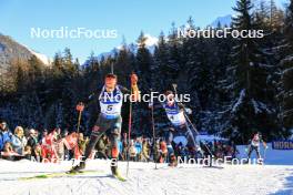 16.12.2023, Lenzerheide, Switzerland (SUI): Philipp Horn (GER), Sturla Holm Laegreid (NOR), (l-r) - IBU World Cup Biathlon, pursuit men, Lenzerheide (SUI). www.nordicfocus.com. © Manzoni/NordicFocus. Every downloaded picture is fee-liable.
