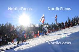 16.12.2023, Lenzerheide, Switzerland (SUI): Chloe Chevalier (FRA), Ema Kapustova (SVK), Gilonne Guigonnat (FRA), (l-r) - IBU World Cup Biathlon, pursuit women, Lenzerheide (SUI). www.nordicfocus.com. © Manzoni/NordicFocus. Every downloaded picture is fee-liable.