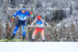 15.12.2023, Lenzerheide, Switzerland (SUI): Dmytro Pidruchnyi (UKR), Dajan Danuser (SUI), (l-r) - IBU World Cup Biathlon, sprint men, Lenzerheide (SUI). www.nordicfocus.com. © Manzoni/NordicFocus. Every downloaded picture is fee-liable.