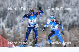 15.12.2023, Lenzerheide, Switzerland (SUI): Antonin Guigonnat (FRA), Raido Raenkel (EST), (l-r) - IBU World Cup Biathlon, sprint men, Lenzerheide (SUI). www.nordicfocus.com. © Manzoni/NordicFocus. Every downloaded picture is fee-liable.