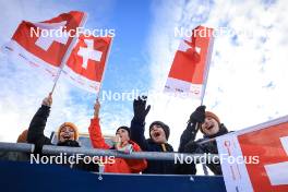 15.12.2023, Lenzerheide, Switzerland (SUI): Event Feature: Young fans with Swiss flags - IBU World Cup Biathlon, sprint men, Lenzerheide (SUI). www.nordicfocus.com. © Manzoni/NordicFocus. Every downloaded picture is fee-liable.