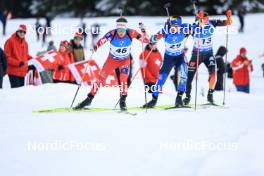 15.12.2023, Lenzerheide, Switzerland (SUI): Felix Leitner (AUT), Dmytro Pidruchnyi (UKR), Philipp Nawrath (GER), (l-r) - IBU World Cup Biathlon, sprint men, Lenzerheide (SUI). www.nordicfocus.com. © Manzoni/NordicFocus. Every downloaded picture is fee-liable.