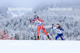 14.12.2023, Lenzerheide, Switzerland (SUI): Kristina Oberthaler (AUT), Sonja Leinamo (FIN), (l-r) - IBU World Cup Biathlon, sprint women, Lenzerheide (SUI). www.nordicfocus.com. © Manzoni/NordicFocus. Every downloaded picture is fee-liable.