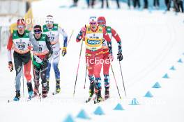 25.03.2023, Lahti, Finland (FIN): Antoine Cyr (CAN), Federico Pellegrino (ITA), Oskar Svensson (SWE), Johannes Hoesflot Klaebo (NOR), Paal Golberg (NOR), (l-r)  - FIS world cup cross-country, individual sprint, Lahti (FIN). www.nordicfocus.com. © Modica/NordicFocus. Every downloaded picture is fee-liable.