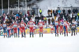 24.03.2023, Lahti, Finland (FIN): Andrew Young (GBR), Richard Jouve (FRA), Sindre Bjoernestad Skar (NOR), Harald Oestberg Amundsen (NOR), Erik Valnes (NOR), Johannes Hoesflot Klaebo (NOR), Lucas Chanavat (FRA), Renaud Jay (FRA), Federico Pellegrino (ITA), (l-r)  - FIS world cup cross-country, mixed team sprint, Lahti (FIN). www.nordicfocus.com. © Modica/NordicFocus. Every downloaded picture is fee-liable.
