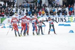 24.03.2023, Lahti, Finland (FIN): Lucas Chanavat (FRA), Francesco De Fabiani (ITA), Federico Pellegrino (ITA), (l-r)  - FIS world cup cross-country, mixed team sprint, Lahti (FIN). www.nordicfocus.com. © Modica/NordicFocus. Every downloaded picture is fee-liable.