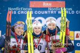 25.11.2023, Ruka, Finland (FIN): Rosie Brennan (USA), Ebba Andersson (SWE), Frida Karlsson (SWE), (l-r) - FIS world cup cross-country, 10km, Ruka (FIN). www.nordicfocus.com. © Modica/NordicFocus. Every downloaded picture is fee-liable.