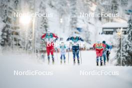 24.11.2023, Ruka, Finland (FIN): Erik Valnes (NOR), Jules Chappaz (FRA), Johannes Hoesflot Klaebo (NOR), (l-r)  - FIS world cup cross-country, individual sprint, Ruka (FIN). www.nordicfocus.com. © Modica/NordicFocus. Every downloaded picture is fee-liable.