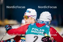 24.11.2023, Ruka, Finland (FIN): Johannes Hoesflot Klaebo (NOR), Erik Valnes (NOR), (l-r)  - FIS world cup cross-country, individual sprint, Ruka (FIN). www.nordicfocus.com. © Modica/NordicFocus. Every downloaded picture is fee-liable.