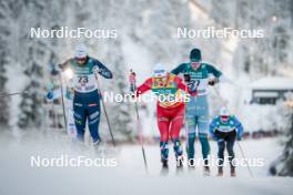 24.11.2023, Ruka, Finland (FIN): Jules Chappaz (FRA), Johannes Hoesflot Klaebo (NOR), Wiljam Mattila (FIN), (l-r)  - FIS world cup cross-country, individual sprint, Ruka (FIN). www.nordicfocus.com. © Modica/NordicFocus. Every downloaded picture is fee-liable.
