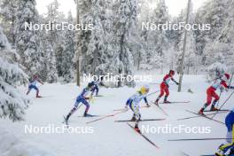 26.11.2023, Ruka, Finland (FIN): Sophia Laukli (USA), Flora Dolci (FRA), Moa Ilar (SWE), Lotta Udnes Weng (NOR), Anne Kjersti Kalvaa (NOR), (l-r)  - FIS world cup cross-country, mass, Ruka (FIN). www.nordicfocus.com. © Modica/NordicFocus. Every downloaded picture is fee-liable.