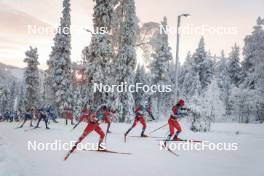 26.11.2023, Ruka, Finland (FIN): Martin Loewstroem Nyenget (NOR), Mika Vermeulen (AUT), Paal Golberg (NOR), (l-r)  - FIS world cup cross-country, mass, Ruka (FIN). www.nordicfocus.com. © Modica/NordicFocus. Every downloaded picture is fee-liable.