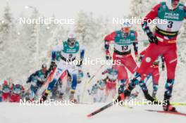 26.11.2023, Ruka, Finland (FIN): Calle Halfvarsson (SWE), Johannes Hoesflot Klaebo (NOR), (l-r)  - FIS world cup cross-country, mass, Ruka (FIN). www.nordicfocus.com. © Modica/NordicFocus. Every downloaded picture is fee-liable.