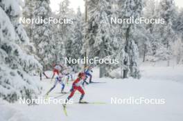 26.11.2023, Ruka, Finland (FIN): Astrid Oeyre Slind (NOR), Ebba Andersson (SWE), Frida Karlsson (SWE), Margrethe Bergane (NOR), Jessie Diggins (USA), (l-r)  - FIS world cup cross-country, mass, Ruka (FIN). www.nordicfocus.com. © Modica/NordicFocus. Every downloaded picture is fee-liable.