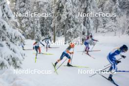 26.11.2023, Ruka, Finland (FIN): Katherine Stewart-Jones (CAN), Juliette Ducordeau (FRA), Patricija Eiduka (LAT), Julia Kern (USA), (l-r)  - FIS world cup cross-country, mass, Ruka (FIN). www.nordicfocus.com. © Modica/NordicFocus. Every downloaded picture is fee-liable.