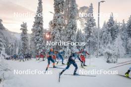 26.11.2023, Ruka, Finland (FIN): Andrew Musgrave (GBR), Iivo Niskanen (FIN), Jules Lapierre (FRA), Johannes Hoesflot Klaebo (NOR), (l-r)  - FIS world cup cross-country, mass, Ruka (FIN). www.nordicfocus.com. © Modica/NordicFocus. Every downloaded picture is fee-liable.