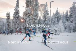 26.11.2023, Ruka, Finland (FIN): Andrew Musgrave (GBR), Iivo Niskanen (FIN), Jules Lapierre (FRA), Johannes Hoesflot Klaebo (NOR), (l-r)  - FIS world cup cross-country, mass, Ruka (FIN). www.nordicfocus.com. © Modica/NordicFocus. Every downloaded picture is fee-liable.