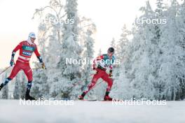 26.11.2023, Ruka, Finland (FIN): Martin Loewstroem Nyenget (NOR), Mika Vermeulen (AUT), (l-r)  - FIS world cup cross-country, mass, Ruka (FIN). www.nordicfocus.com. © Modica/NordicFocus. Every downloaded picture is fee-liable.