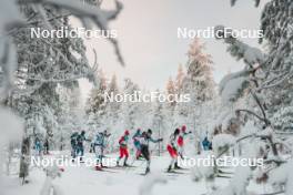 26.11.2023, Ruka, Finland (FIN): Leo Johansson (SWE), Iver Tildheim Andersen (NOR), Antoine Cyr (CAN), Candide Pralong (SUI), (l-r)  - FIS world cup cross-country, mass, Ruka (FIN). www.nordicfocus.com. © Modica/NordicFocus. Every downloaded picture is fee-liable.
