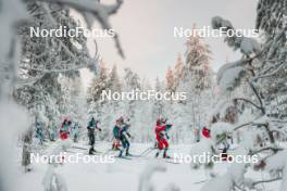26.11.2023, Ruka, Finland (FIN): Beda Klee (SUI), Florian Notz (GER), Thomas Maloney Westgaard (IRL), Jules Lapierre (FRA), Martin Loewstroem Nyenget (NOR), Harald Oestberg Amundsen (NOR), (l-r)  - FIS world cup cross-country, mass, Ruka (FIN). www.nordicfocus.com. © Modica/NordicFocus. Every downloaded picture is fee-liable.