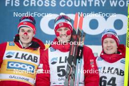 02.12.2023, Gaellivare, Sweden (SWE): Harald Oestberg Amundsen (NOR), Paal Golberg (NOR), Iver Tildheim Andersen (NOR), (l-r) - FIS world cup cross-country, 10km, Gaellivare (SWE). www.nordicfocus.com. © Modica/NordicFocus. Every downloaded picture is fee-liable.