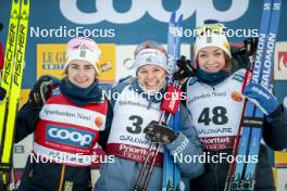 02.12.2023, Gaellivare, Sweden (SWE): Ebba Andersson (SWE), Jessie Diggins (USA), Moa Ilar (SWE), (l-r)  - FIS world cup cross-country, 10km, Gaellivare (SWE). www.nordicfocus.com. © Modica/NordicFocus. Every downloaded picture is fee-liable.