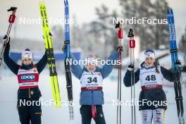 02.12.2023, Gaellivare, Sweden (SWE): Ebba Andersson (SWE), Jessie Diggins (USA), Moa Ilar (SWE), (l-r)  - FIS world cup cross-country, 10km, Gaellivare (SWE). www.nordicfocus.com. © Modica/NordicFocus. Every downloaded picture is fee-liable.