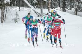03.12.2023, Gaellivare, Sweden (SWE): Ben Ogden (USA), Alvar Myhlback (SWE), Paal Golberg (NOR), (l-r)  - FIS world cup cross-country, relay, Gaellivare (SWE). www.nordicfocus.com. © Modica/NordicFocus. Every downloaded picture is fee-liable.